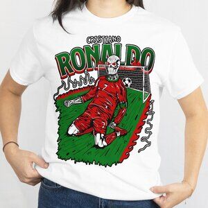 Cristiano Ronaldo Graphic Tee Shirt Skeleton Art Portugal Soccer Fan Streetwear